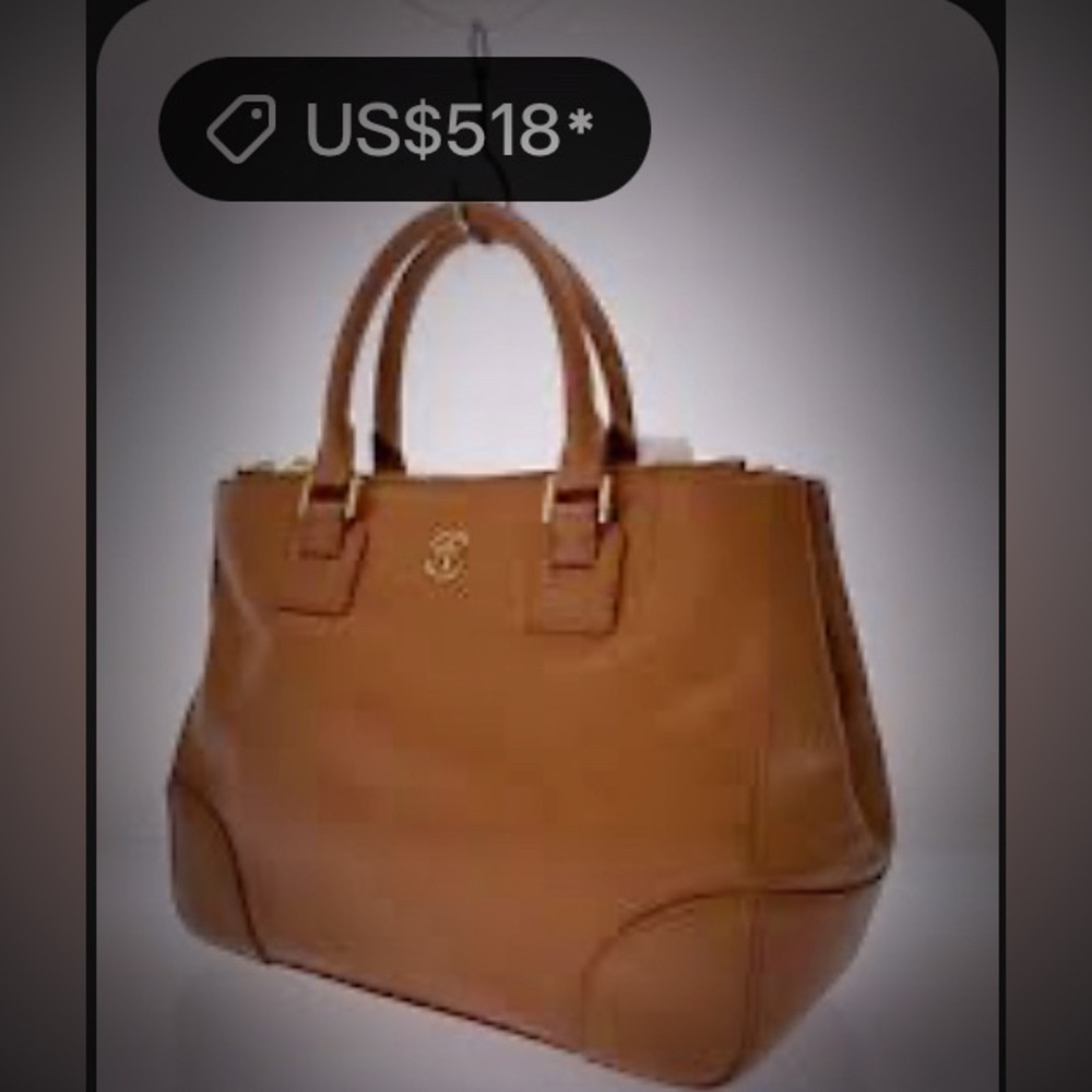 Vintage Y2K Tory Burch Tan soft Leather Tote handbag shoulder bag with scarf - Picture 4 of 17